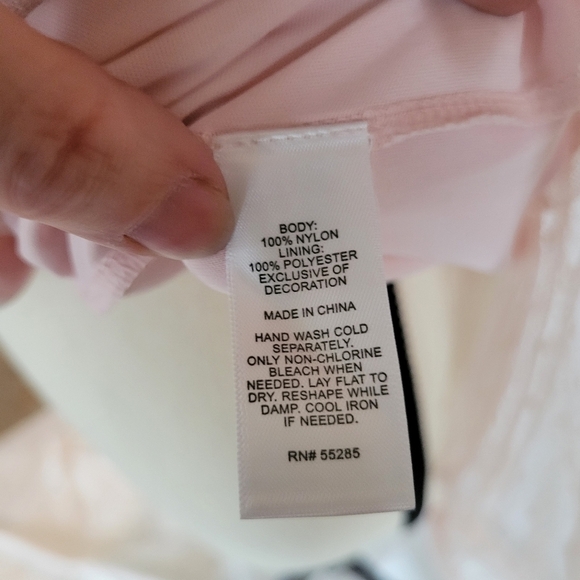 Express blush pink lace Swiss dot lined Victorian mock neck long sleeve blouse S - Picture 5 of 10